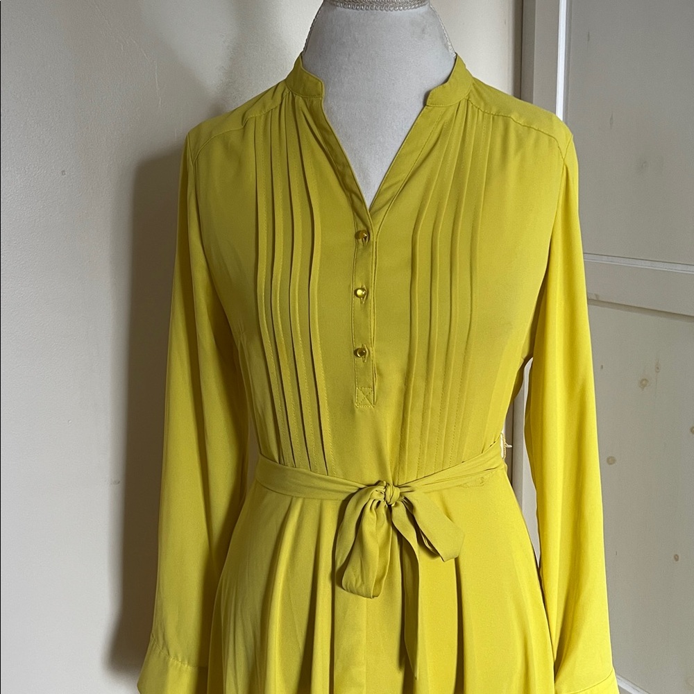 Nanette Lepore "Laurel Leaf" Pleated Midi Dress | Chartreuse NWT Size 4 - Picture 2 of 10